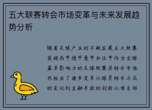 五大联赛转会市场变革与未来发展趋势分析